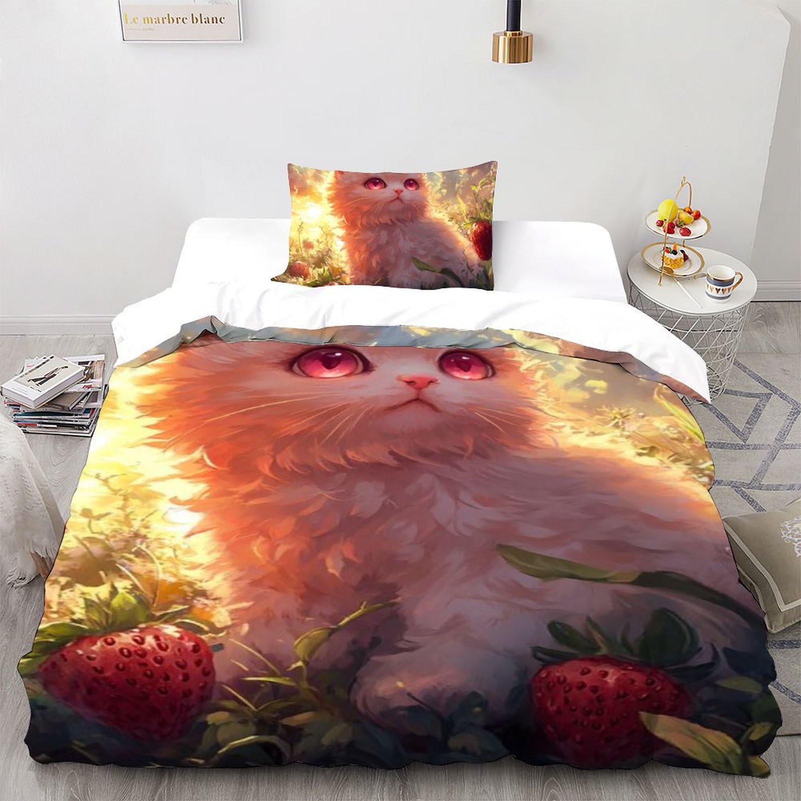 Housse de couette chat animaux imprimé 3D fermeture éclair fille