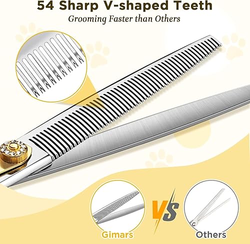 Miniatura 9 de Gimars Tijeras profesionales de acero inoxidable 440C de 8 pulgadas para el aseo de perros, resistentes, 6 en 1, rectas, adelgazantes, trituradoras,