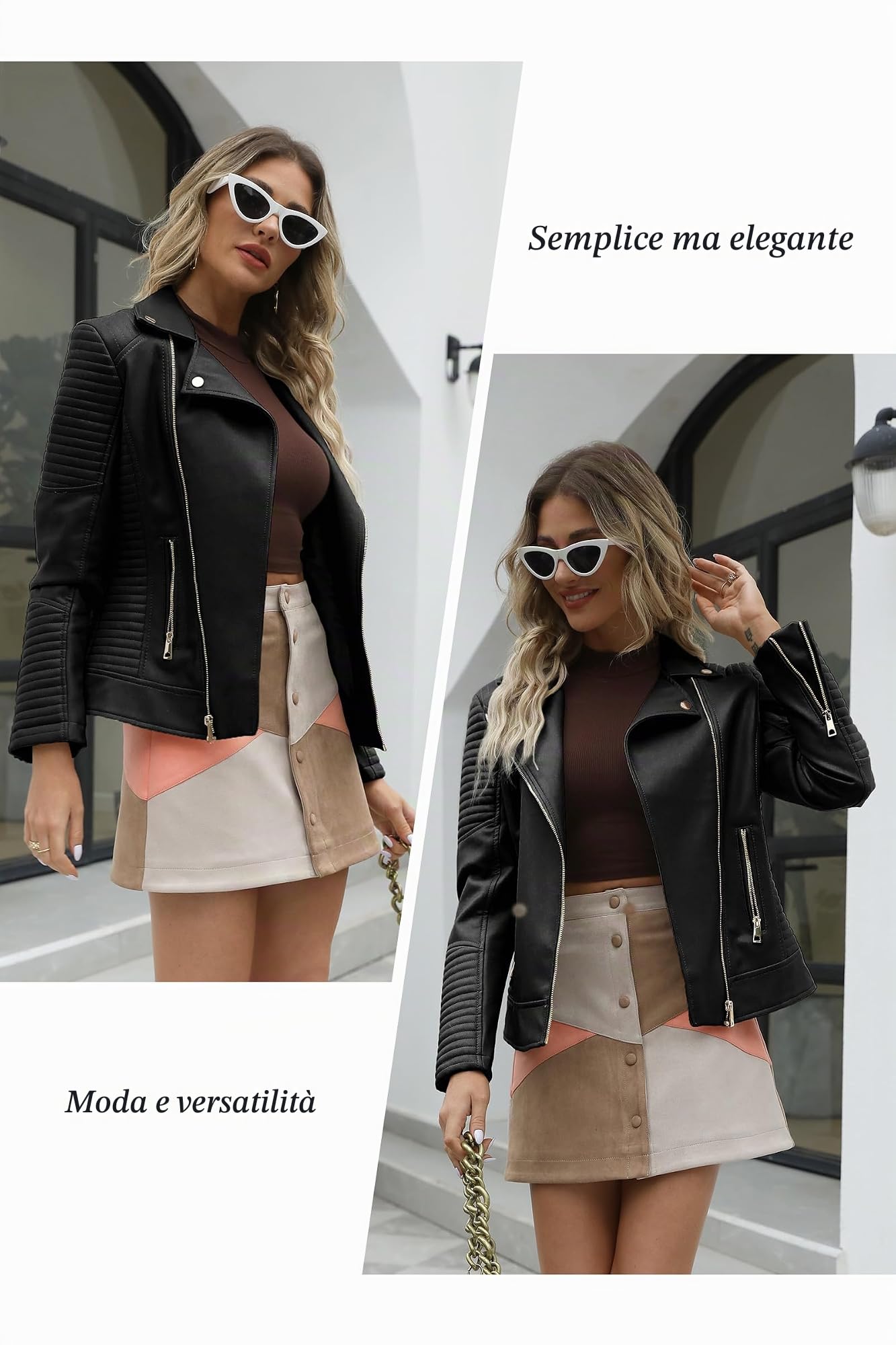 Giolshon Giacca da Donna in Similpelle da Motocicletta Primaverile e Autunnale Giacca Casual Corta