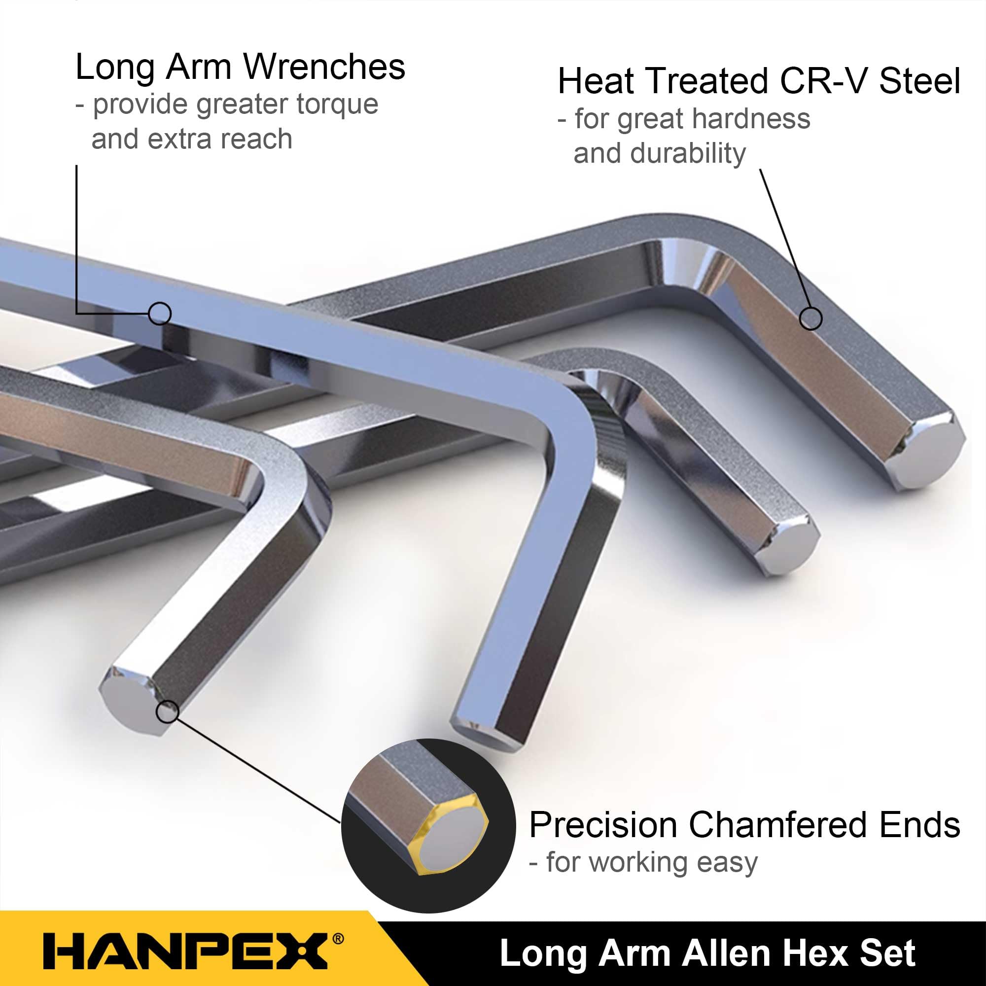 Hanpex Long Arm Hex Key Set including Ball End, Ball-End Allen Wrench - Image 3