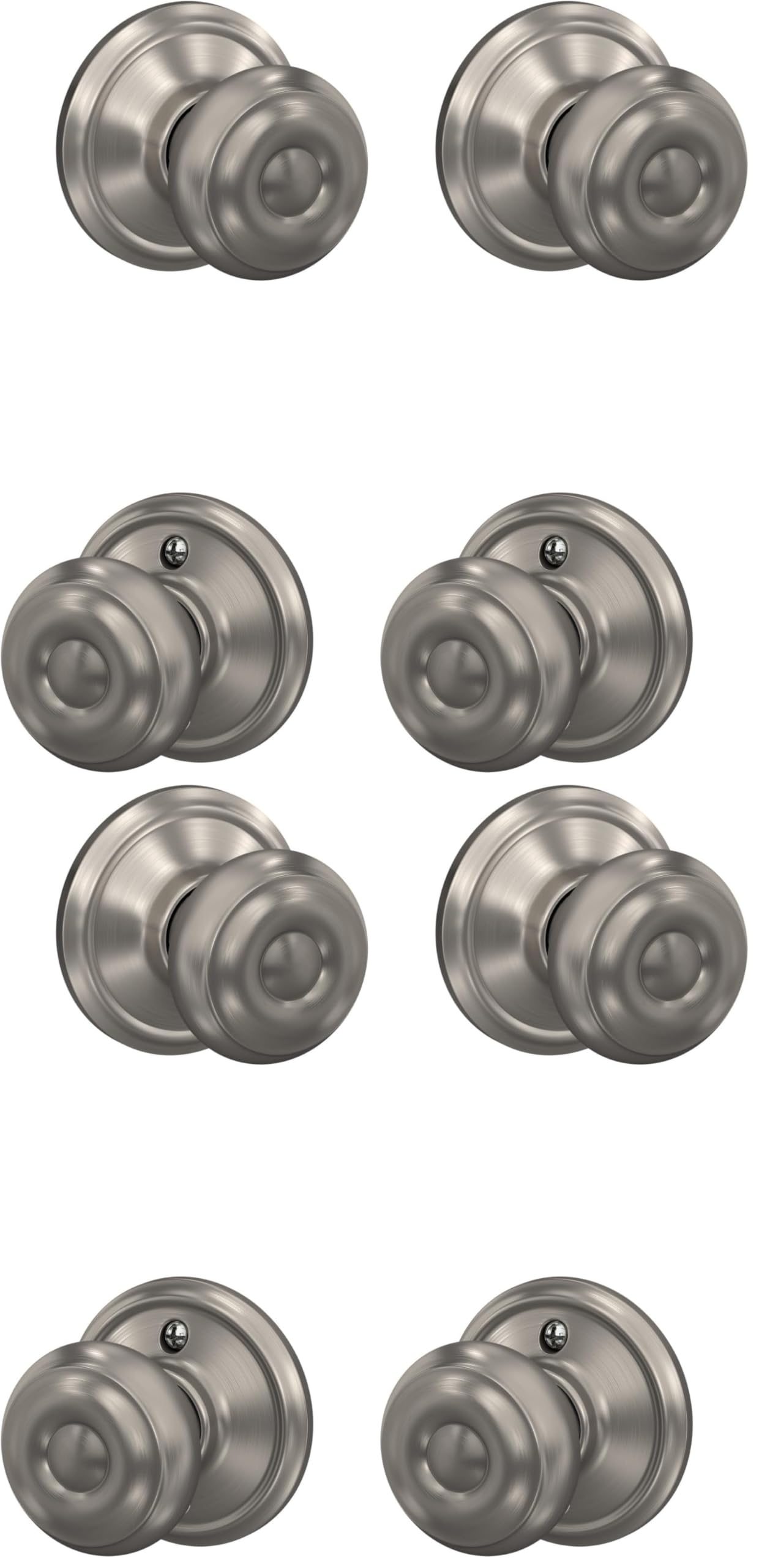 SCHLAGE F10 GEO 619 Georgian Door Knob, Hall &amp; Closet Passage Lock, Satin Nickel (Pack of 4)
