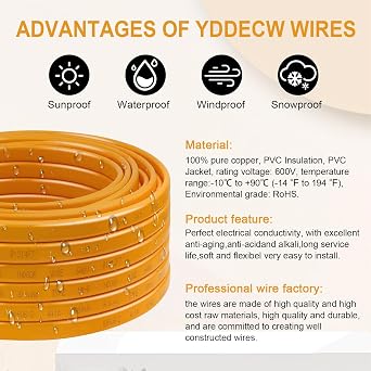 10/2 NM-B Wire with Ground - 35FT 10 AWG 2 Conductor Non-Metallic Sheathed Cable Pure Copper Residential Indoor Wire for Outlets, Switches, Other Loads and Lighting Wiring Projects.(Yellow)