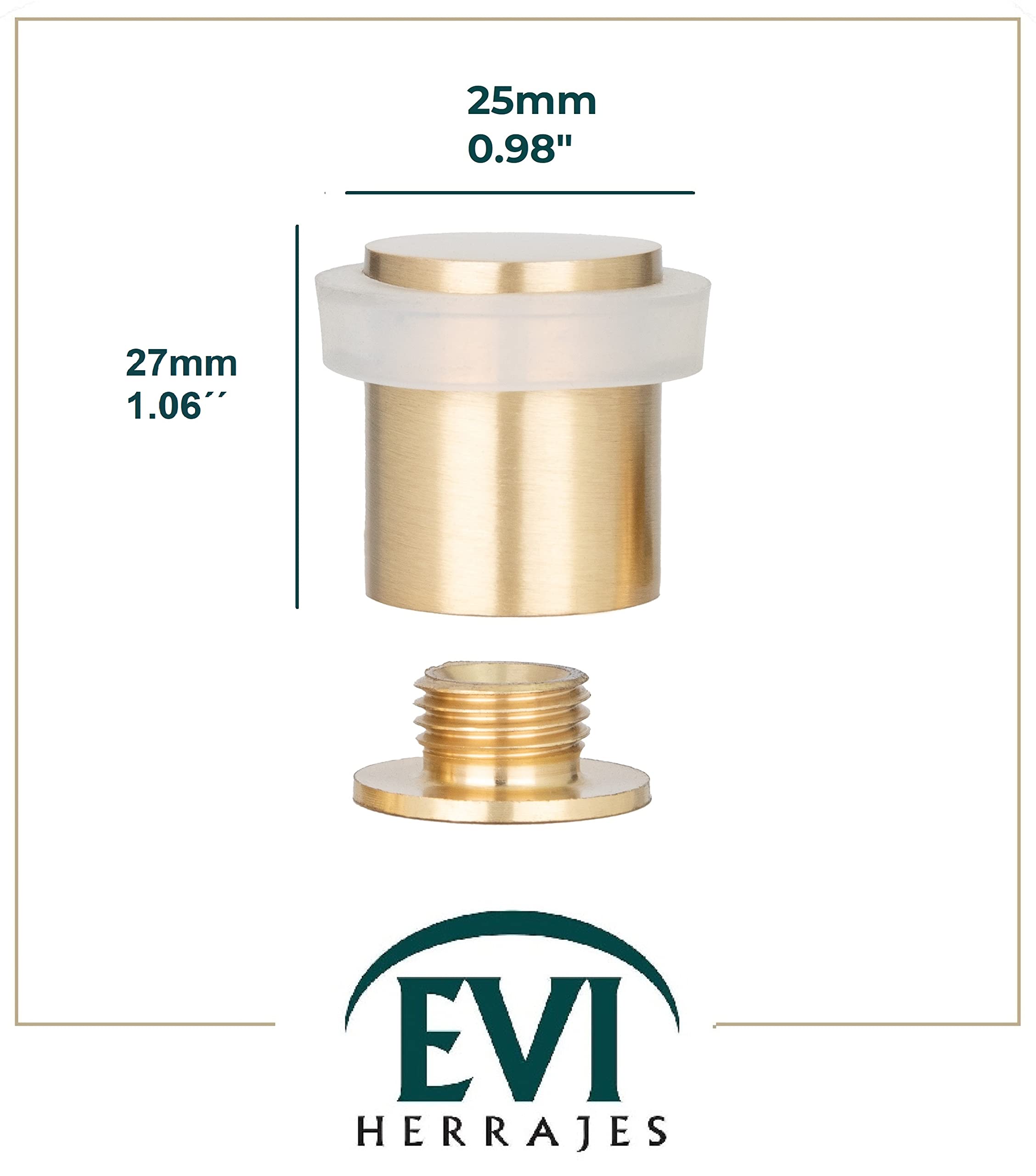 EVI Hardware drzwiowy mosiądz Wykończenie Matowy, Guma Biały, Instalacja wkręcić gwintowaną podstawę, 20x25mm