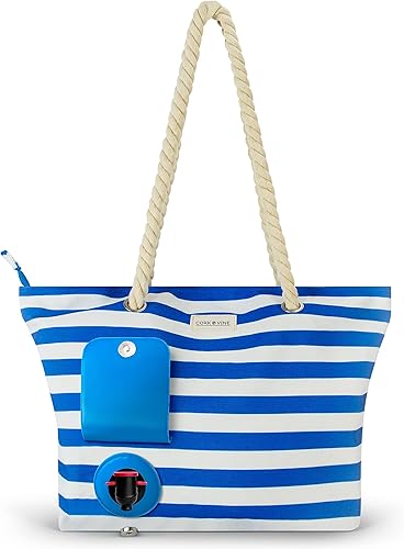 CORK & VINE Bolsa de vino, aislada, a prueba de fugas, con correa de cuerda náutica, incluye 3 bolsas de bebidas de 1.5 litros