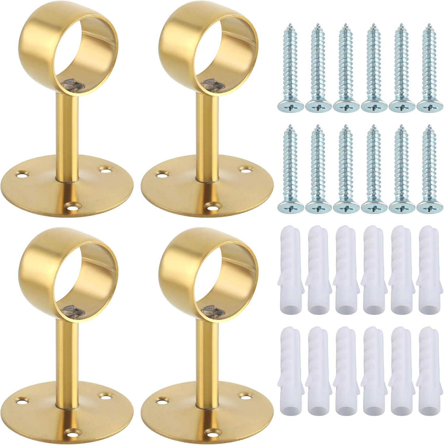 Alise Gold Curtain Rod Holder Bracket 1-1/2Inch Dia,Closet Rod Holders Wall Mounted Ceiling Mount Curtain Rod Flange Brackets,Stainless Steel Curved Curtain Rod for Bathroom,Pack of 4