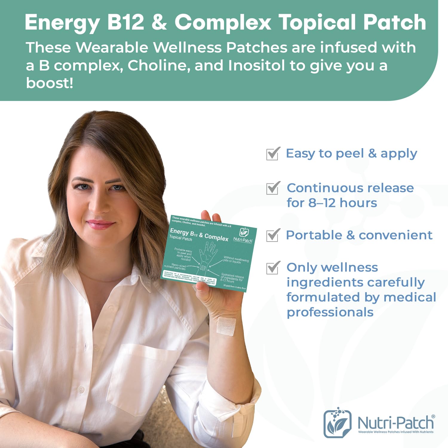 NUTRI-PATCH Energy B12 y parche tópico complejo, paquete de 3 (90 parches, suministro de 3 meses)