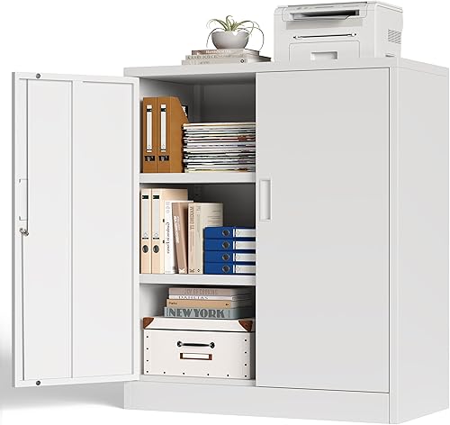 Miniatura 9 de BESFUR Gabinete de Almacenamiento de Metal, Gabinete de Almacenamiento de Acero con Cerradura de 71" de Altura con 2 Puertas y 4 Estantes para