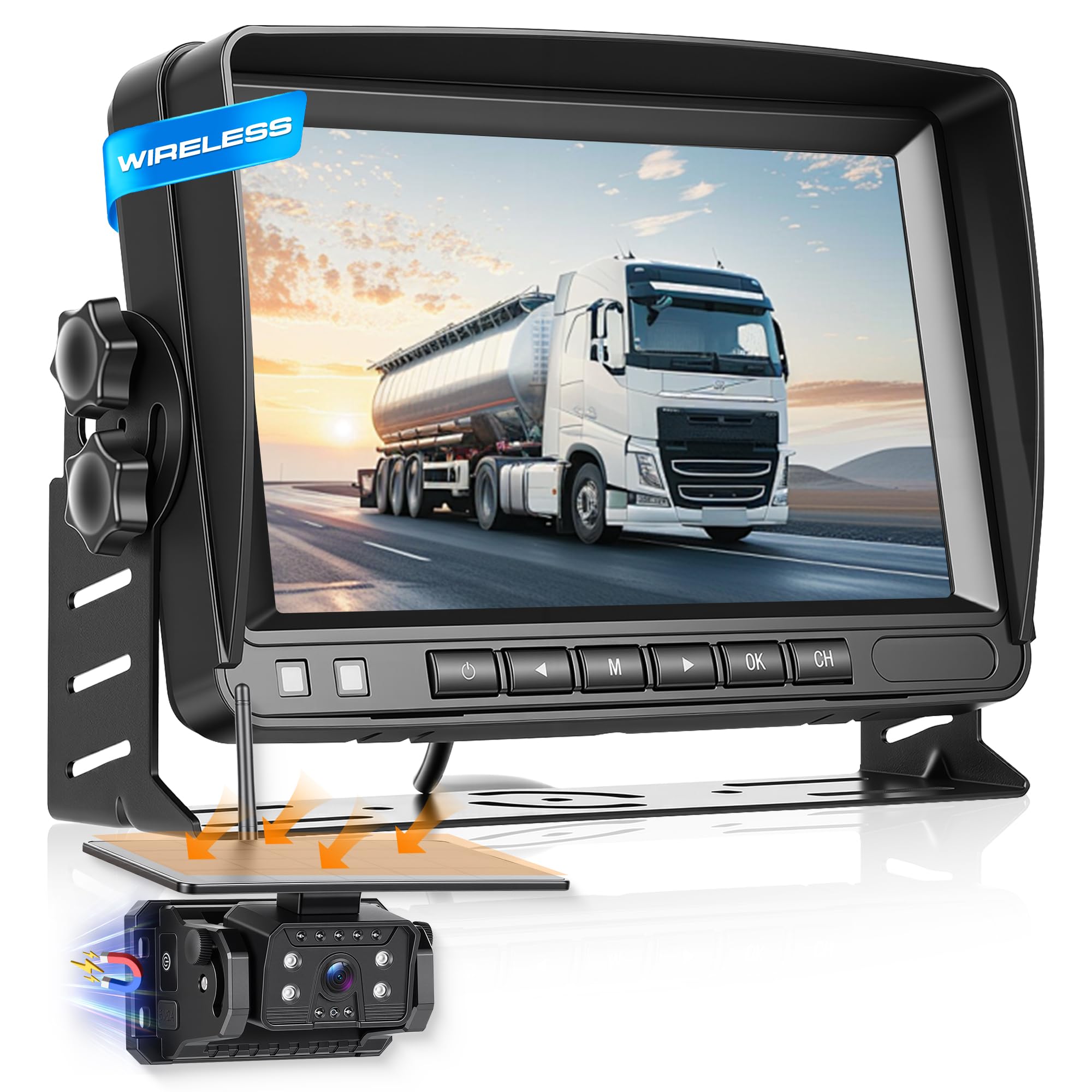 Rimoody Senza Fili Solare Telecamera per Retromarcia, con Batteria da 10000 mAh & Ricarica Type-C, 7 Pollici IPS Monitor, IP69 impermeabile, Visione Notturna, per Camion/Caravan/Camper/Bus/Rimorchio