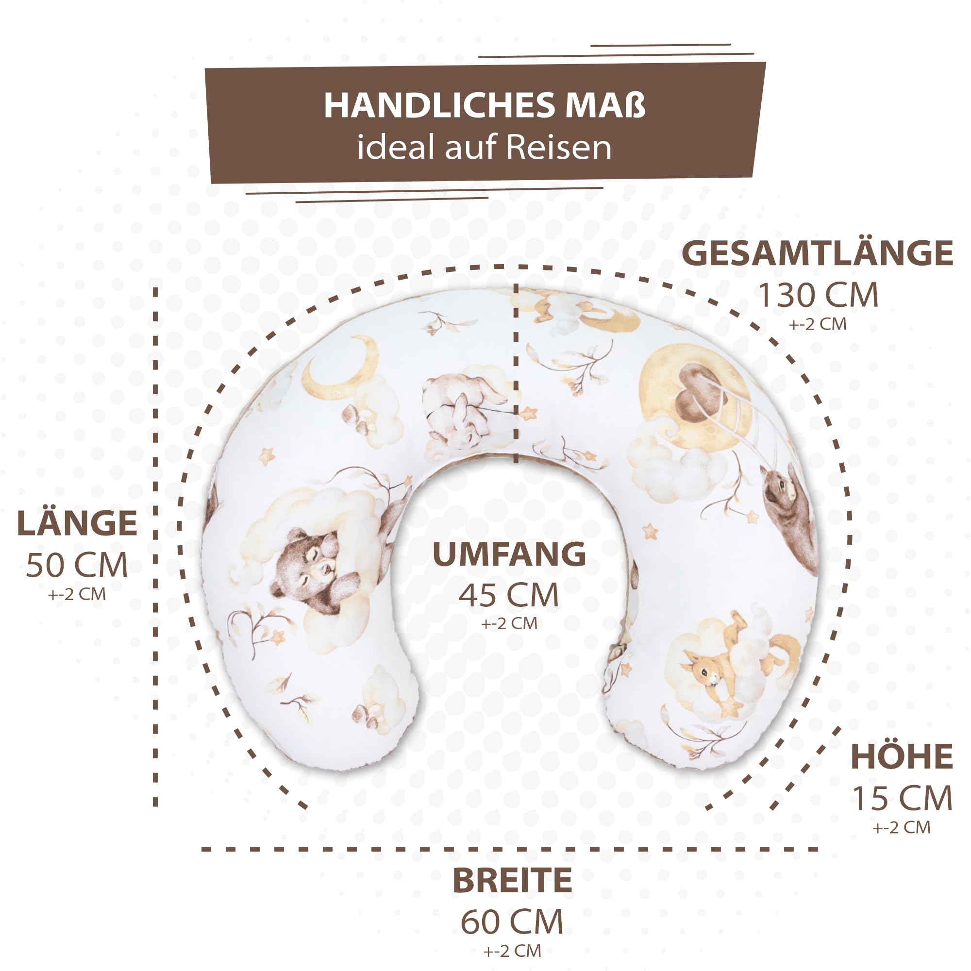 Piccolo cuscino per allattamento Basic 130 cm - Cuscino per allattamento compatto piccolo cuscino per allattamento Nursing Breastfeeding Pillow per viaggiare Sonno Orso addormentato Marrone