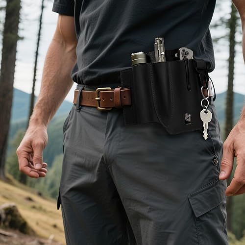 Vista 20 de Leatherman Multitool - Bolsa EDC para hombre, funda multiherramienta para cinturón, funda de cuero, bolsa de herramientas para linterna, regalos