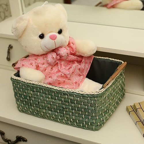 Miniatura 6 de Cesta tejida de maíz con asa, Kingwillow (rectangular, verde pequeño 12.60 pulgadas de largo x 8.66 pulgadas de ancho x 5.51 pulgadas de alto)