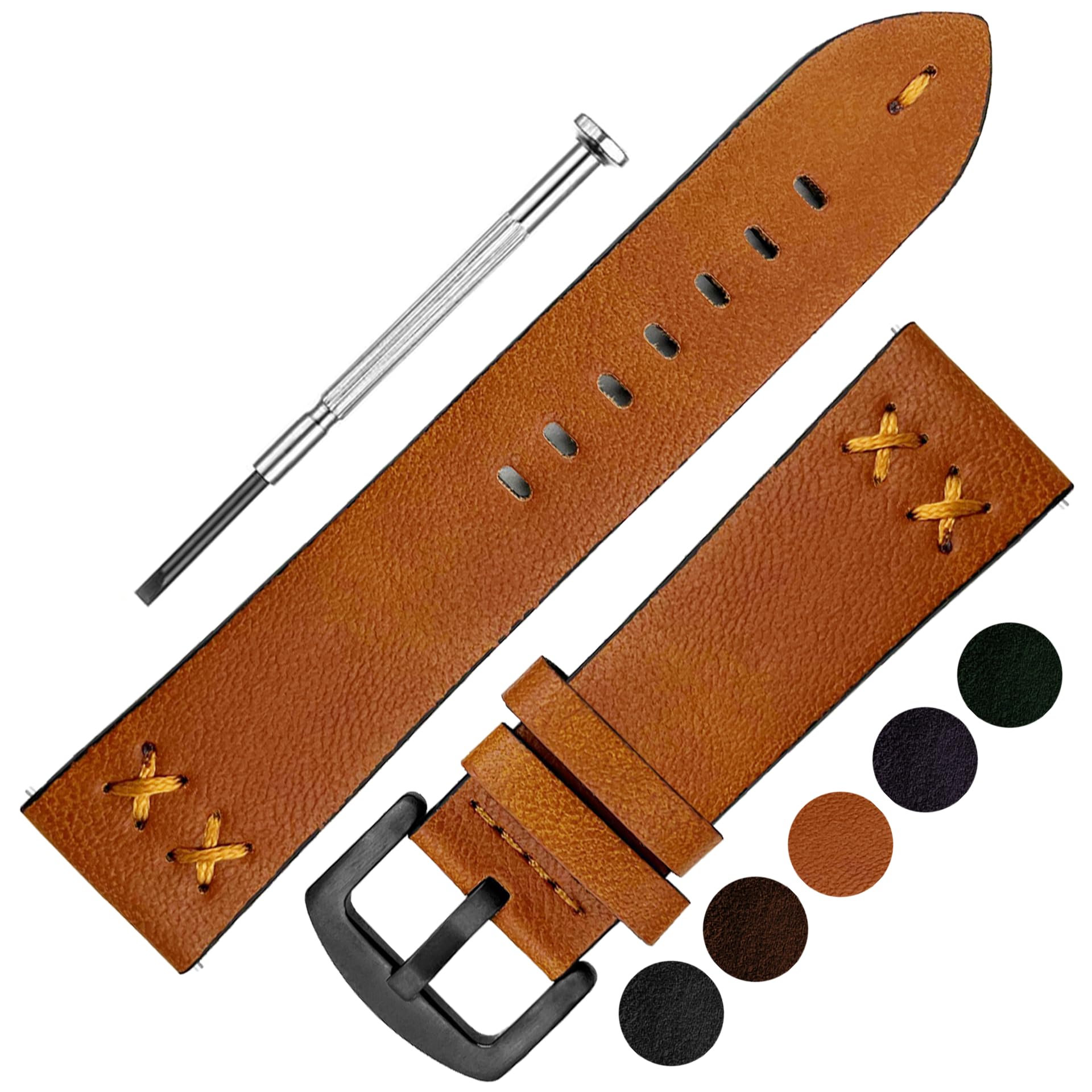 DBLACK FSLDS7 Genuine Leather Watch Straps, Nylon X-Stitch Design, Matte Finish, Quick Release, Leather Watch Strap // For 20mm, 22mm, or 24mm Genuine Leather Watch Bands (Choose Your Size & Color) (20mm, Tan) (B0CXB378LZ) Amazon Price History, Amazon Price Tracker