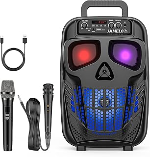 JAMELO Portable Karaoke Machine, Bluetooth Karaoke Speaker with 2 Microphones, 8.5" Horn Karaoke Speaker with Strap, Supports TF Card/USB, for Adults/Kids Party Wedding Home Karaoke