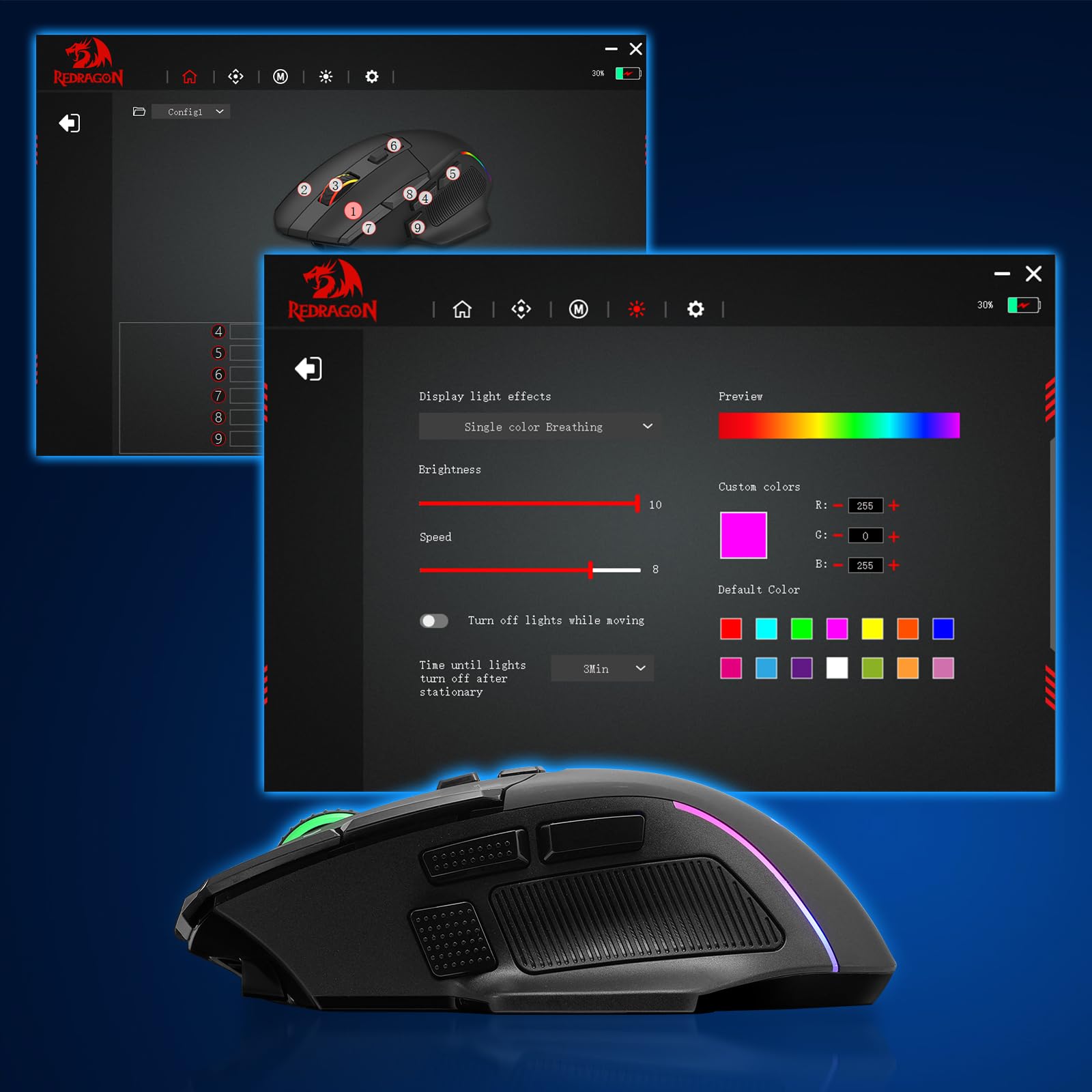 Redragon M925 Pro Souris Gamer sans Fil Optique RGB, DPI Max 26000, 10 Boutons Programmables, Molette Ultra-Rapide, Logiciel de Personnalisation des Raccourcis et DPI, Couleur Noire
