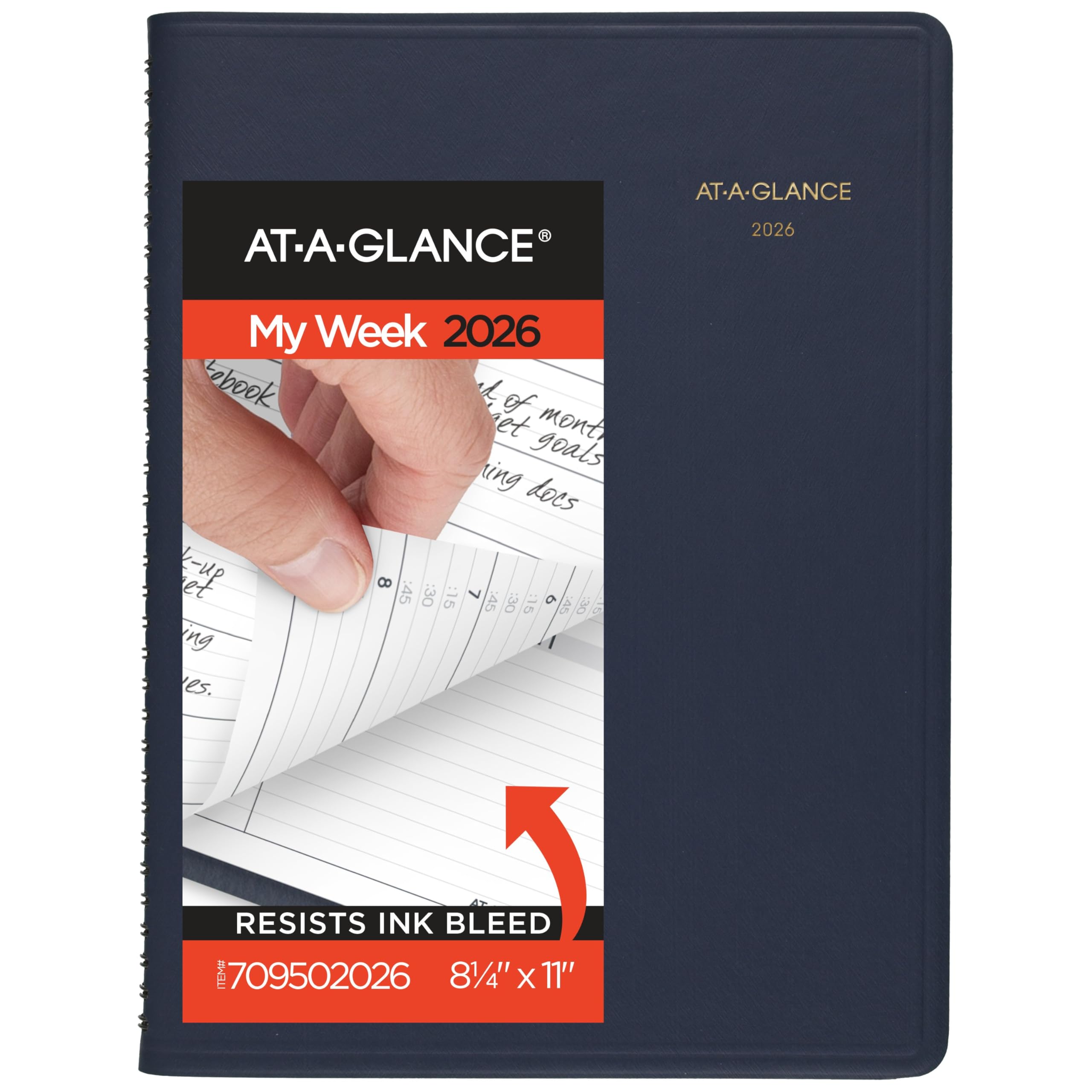 AT-A-GLANCE Agenda settimanale per appuntamenti 2026, 21 x 27,9 cm, grande, blu navy (709502026)