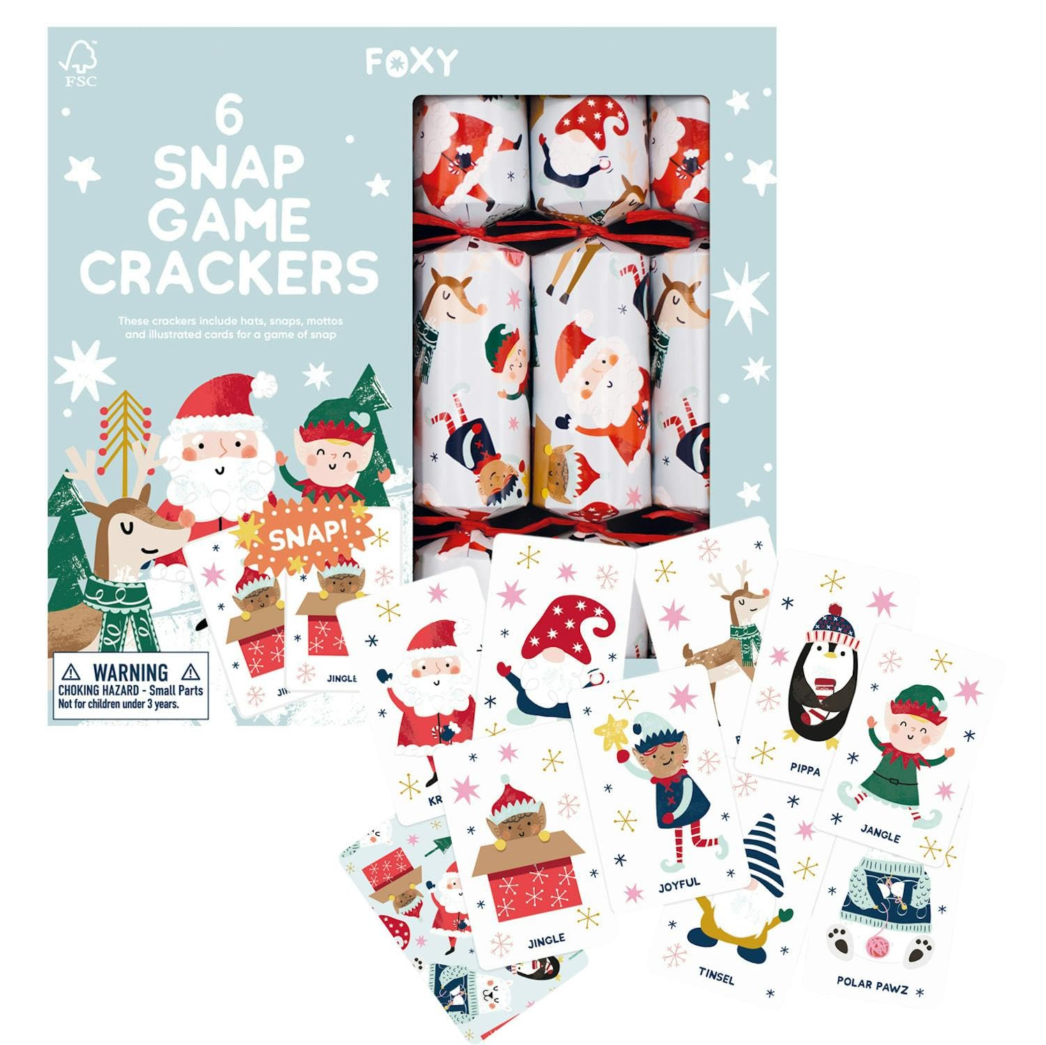 Celebration Crackers – 6 x 12-Inch Foxy Festive Snap Game Family Christmas Crackers for children – FSC Certified, Recyclable Packaging, No Plastic, Reusable Contents
