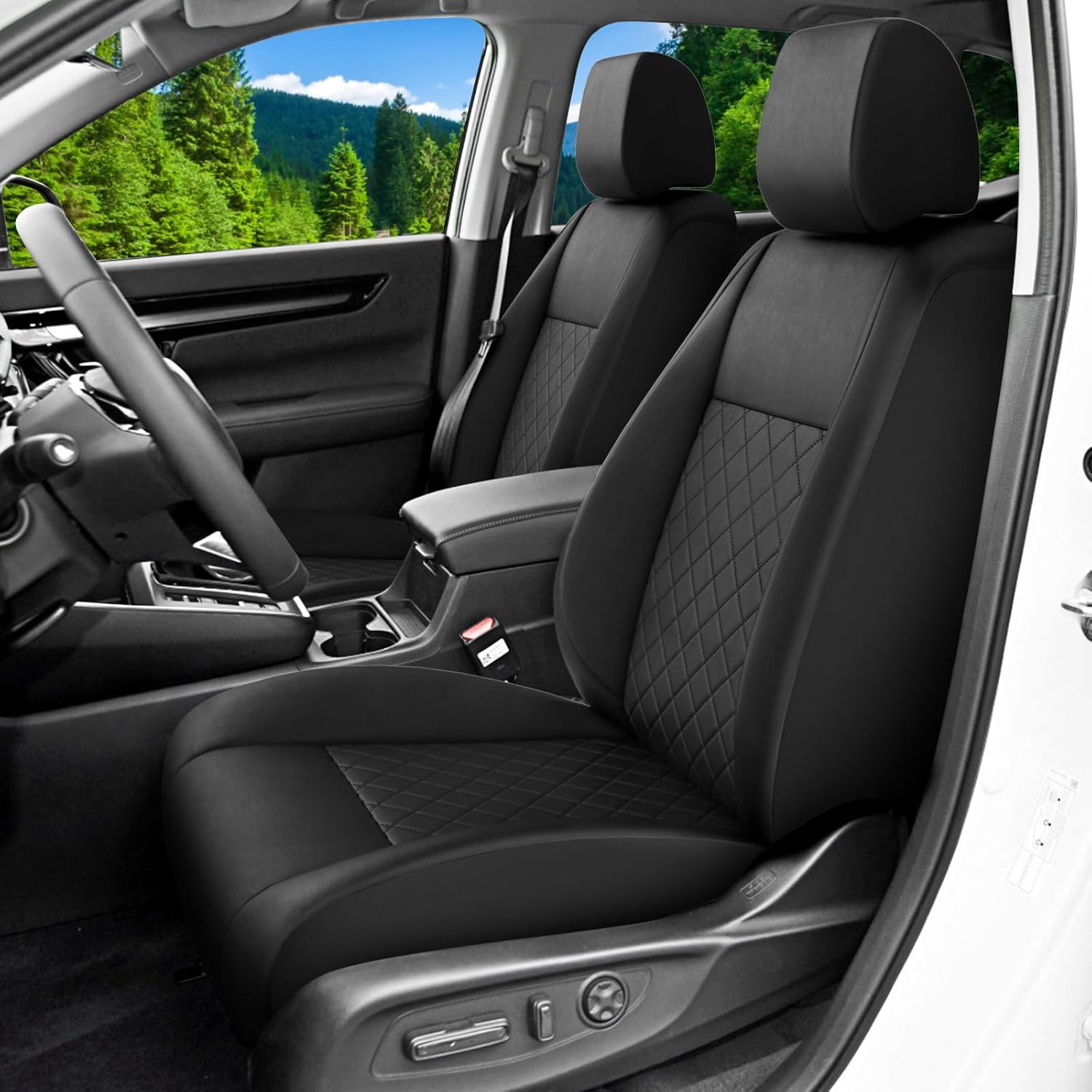 GIANT PANDA Custom Fit Front Seat Covers for Honda CRV CR-V 2023 2024 2025 2026 EX,EX-L,LX,Sport Series,Hybrid, Luxury Faux Leather Car Seat Covers (Black)