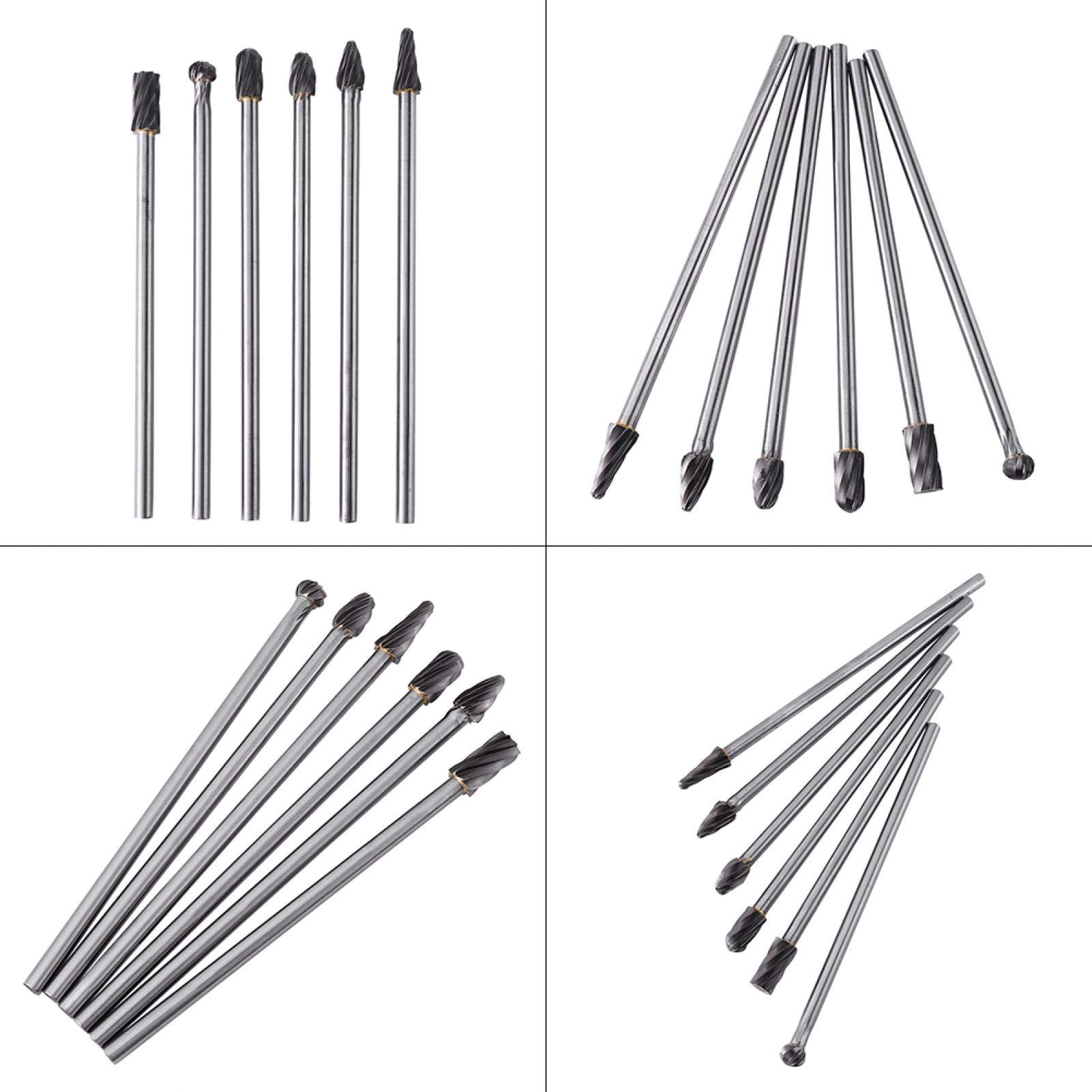 Frezy obrotowe, 6 szt. Pilniki obrotowe z węglika wolframu Aluminium Zestaw zadziorów 6mm Trzpień 10mm Średnica cięcia do rzeźbienia