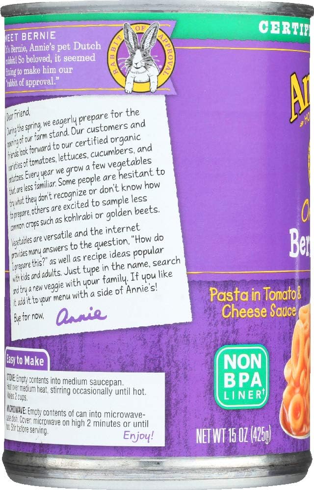 Annie's Homegrown Bernie O's with Tomato & Cheese, 15-ounce Cans (Case of 12)