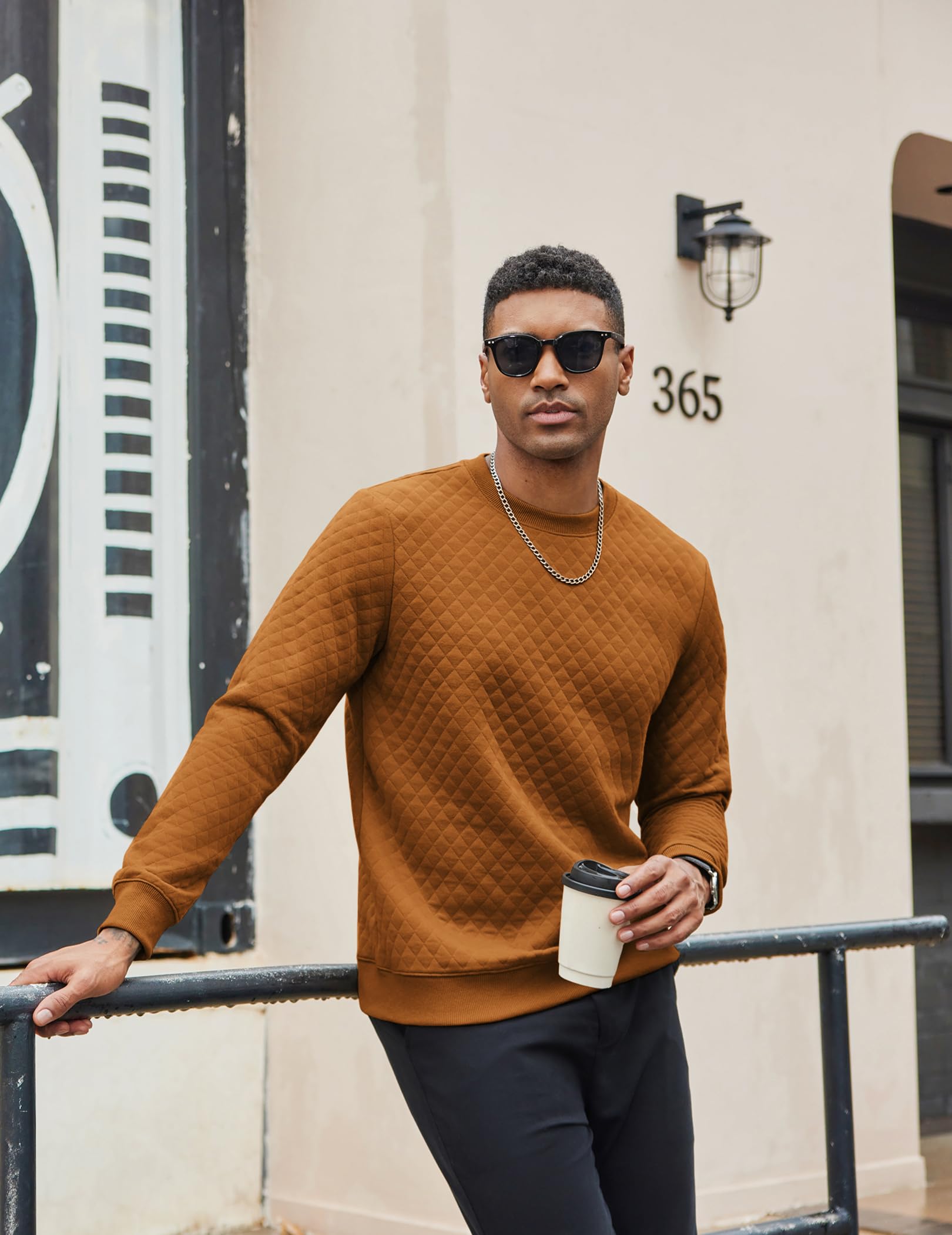 COOFANDY Felpa girocollo da uomo con texture geometrica casual a maniche lunghe felpe pullover alla moda