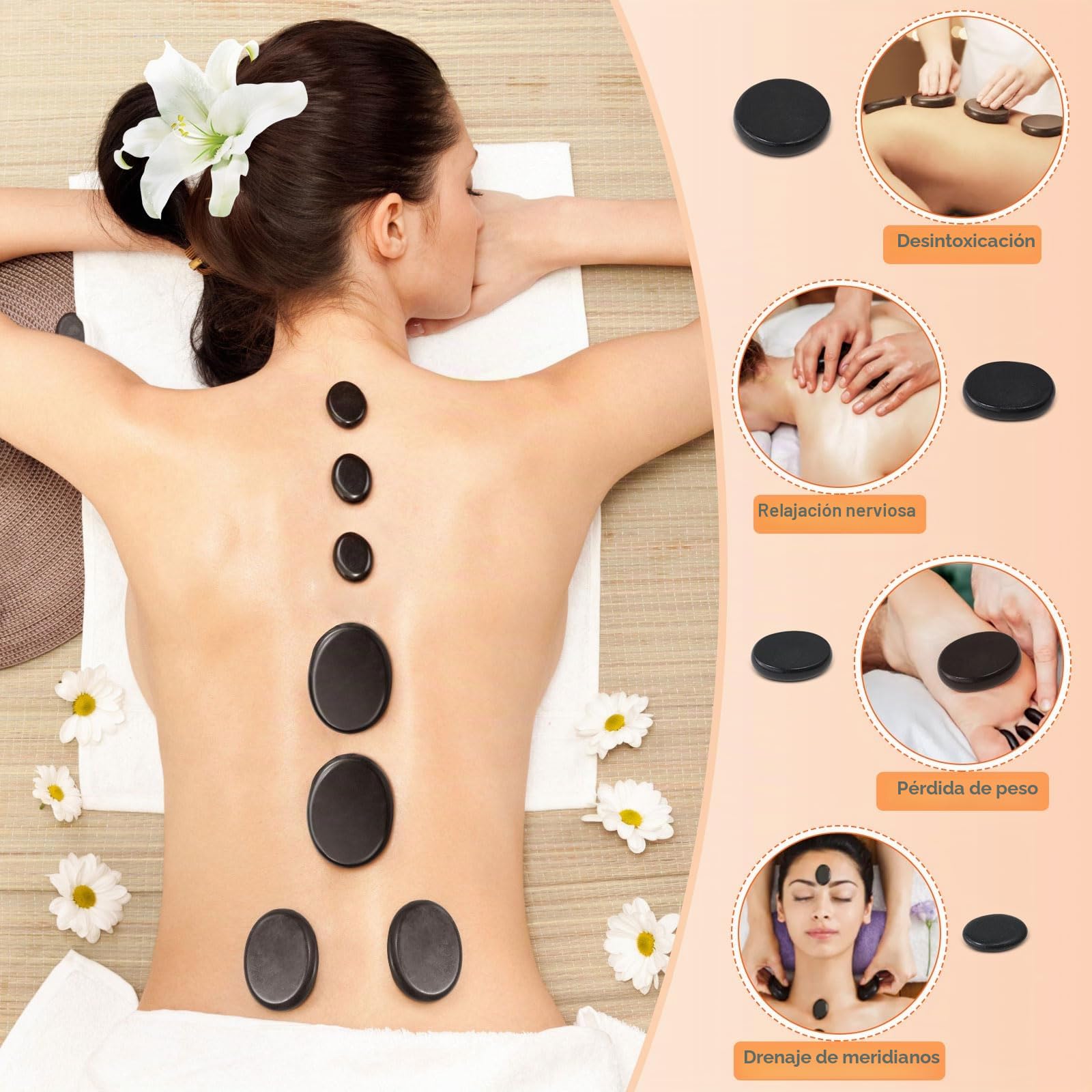 Hot Stone - Juego de 10 piedras calientes para masaje, basalto con caja de bambú, calentador de piedra caliente para spa, relajación, terapia de masaje, regalos para mamá