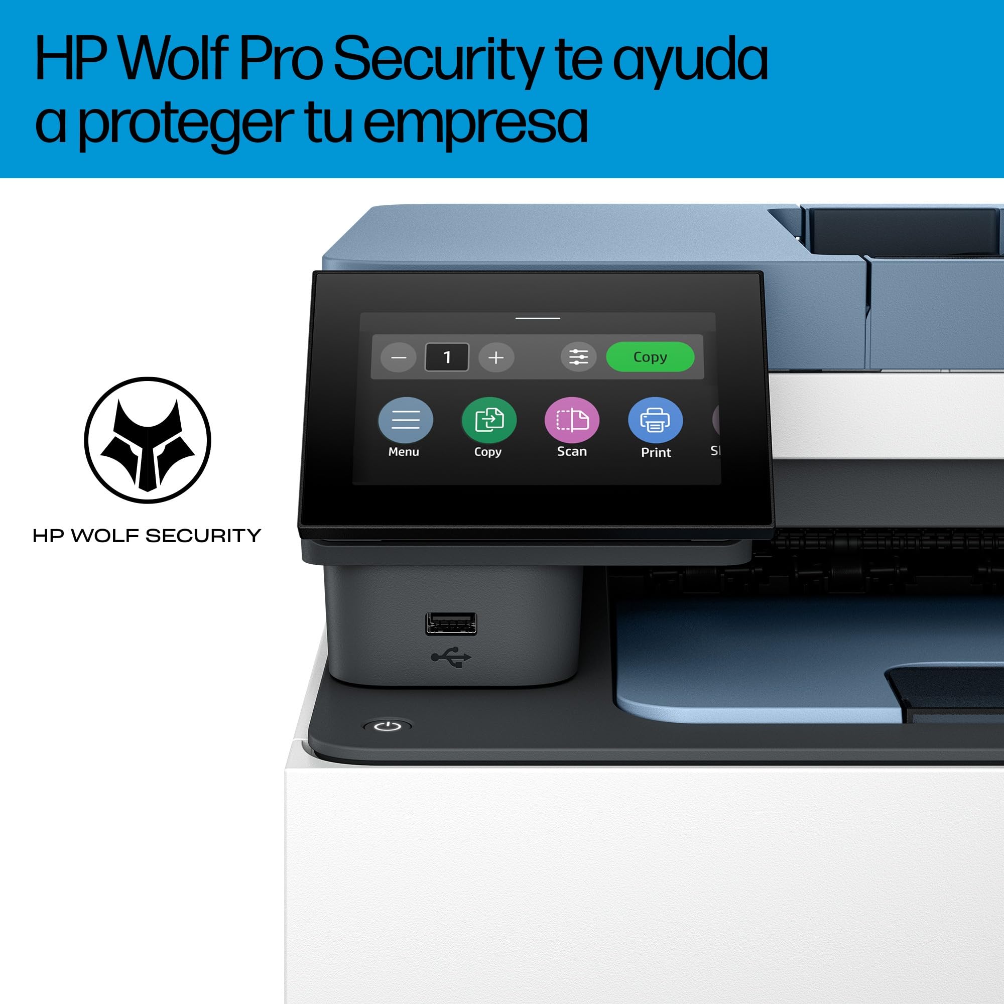 HP Color LaserJet Pro 3302sdw Impresora Láser A4 Multifunción Doble Cara Automática, Escáner, Copiadora 25ppm Wi-Fi Direct Blanca y Azul