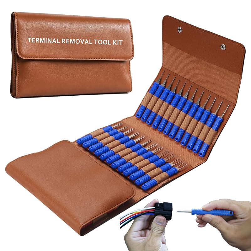 Kit de Ferramentas para Remoção de Terminais SZDTCF com 48 Peças e Estojo de Couro Azul