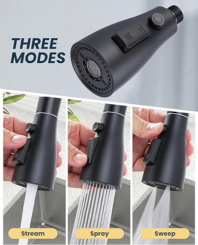 Miniatura 2 de ARCORA Cabezal rociador de grifo de cocina, negro mate, boquilla rociadora de fregadero de cocina de 3 funciones con 9 adaptadores, repuesto de