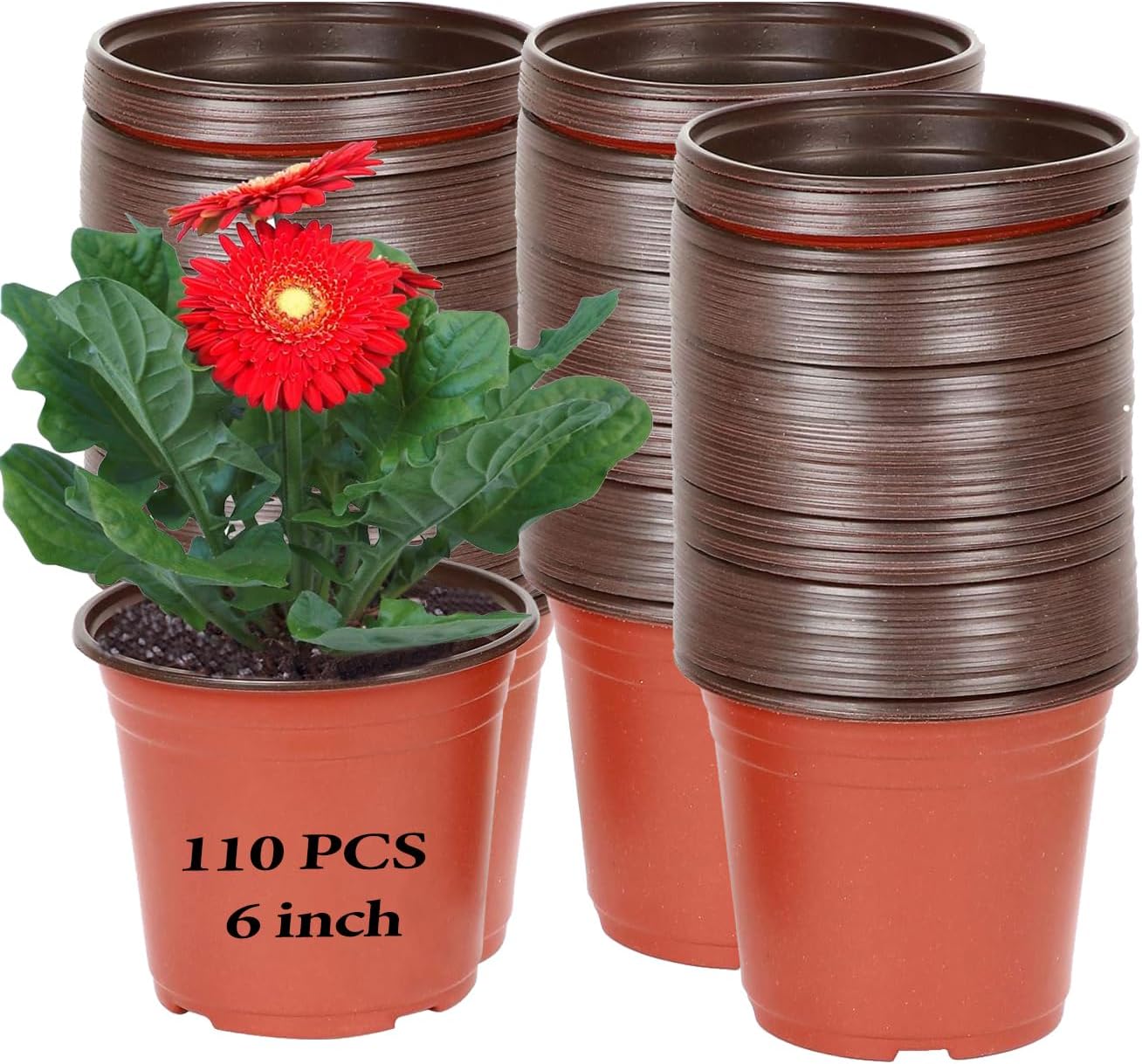 KINJOEK 160 Packs 6 Inch 1/2 Gallon Plant Nursery Pots, Plastic Nursery Flower Plant Pots Container Seed Starting Planter Nursery Pots for Seedlings Transplants Indoor Outdoor, Garden Yard