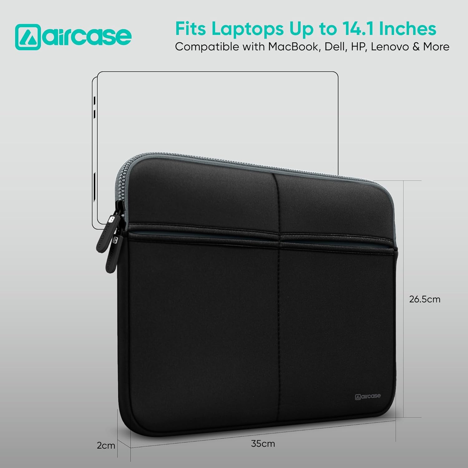AirCase Premium Laptop Bag with 6 Pockets fits Upto 14.1" Laptop/MacBook, Wrinkle Free, Padded, Water Resistant Light Neoprene case Cover Sleeve Pouch, for Men & Women, Black- 6 Months Warranty 16 71LHsNP c L. SL1500