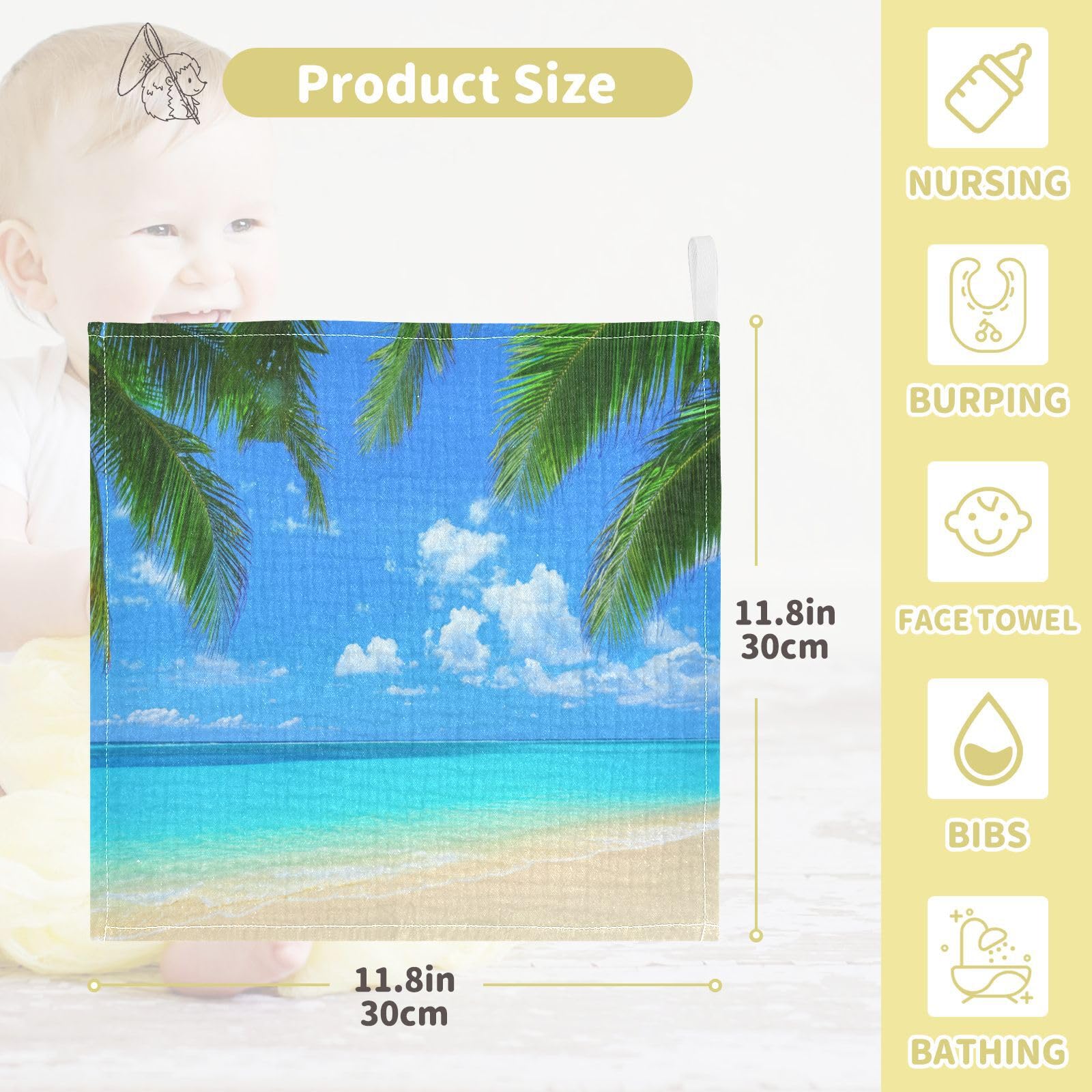 Nander 3Pack Baby Muslin Washcloths,Beautiful Beach Scenery Soft Face Cloths for Newborn, Absorbent Bath Wash Cloths, Wipes, Burp Rag,Toddlers Essentials Stuff, Baby Registry as Shower