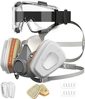AIMAX Máscara Respiratoria Reutilizable con Filtros A1P2, Cubierta Facial Antipolvo con Gafas de Protección y Filtros de Repuesto, Ideal para Pintura, Pulido, Bricolaje y Trabajo