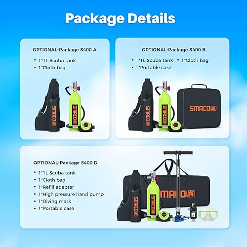 Miniatura 22 de SMACO Equipo de buceo para buceo de 1L Mini tanque de buceo pequeño cilindro de oxígeno de hasta 20 minutos de tiempo de buceo portátil Kit