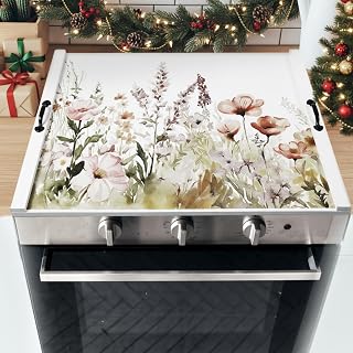 Yoande Wooden Noodle Board Stove Top Cover with Handles for Electric Stove 30" x 22" Pine Wooden Stoves Cover for Gas Burners Decorative Tray for Kitchen