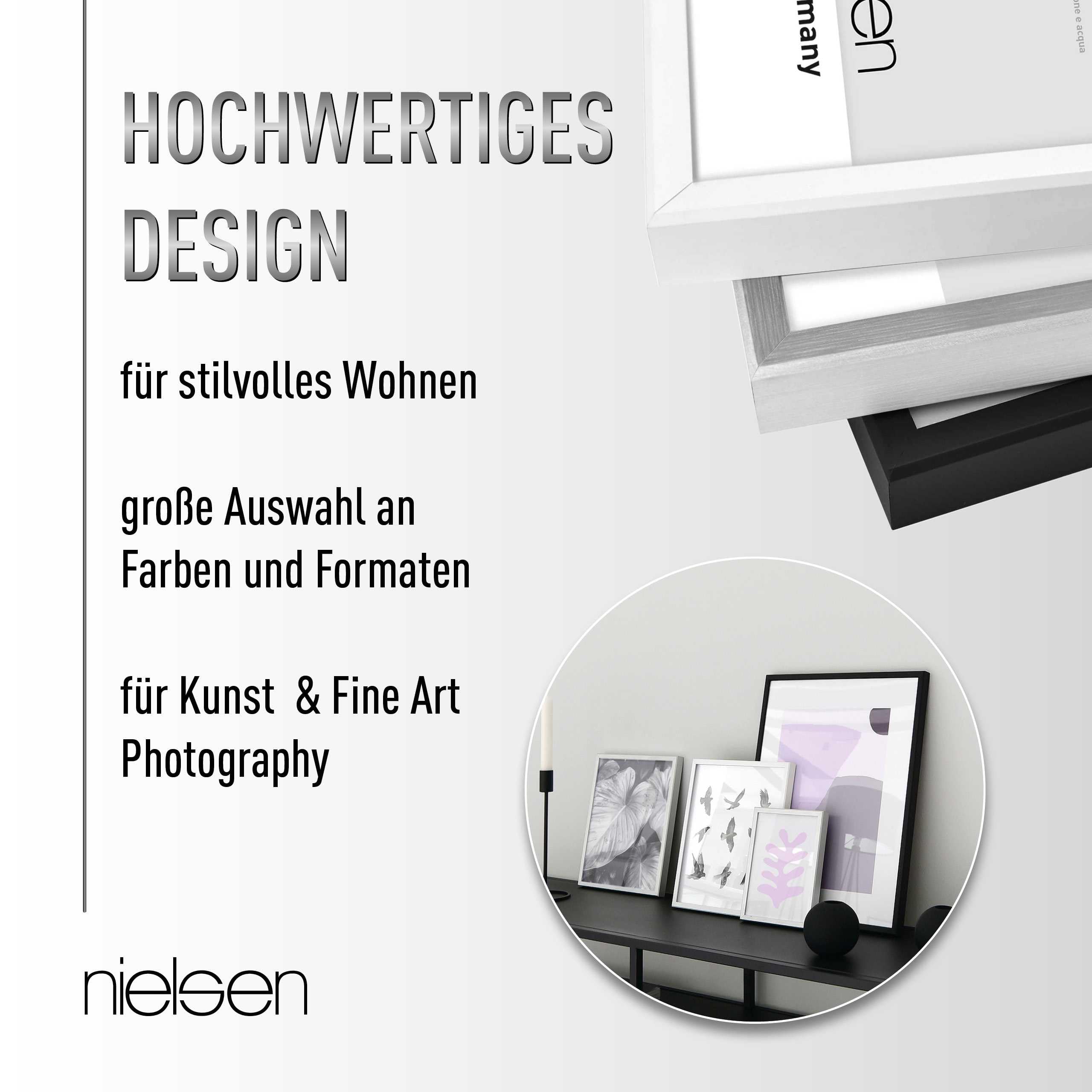 nielsen Bilderrahmen, 21 x 29,7 cm (A4), Aluminium, Silber matt, Dokumentenrahmen zum Aufhängen im Hoch- & Querformat, bruchsicheres Kunstglas, Atlanta