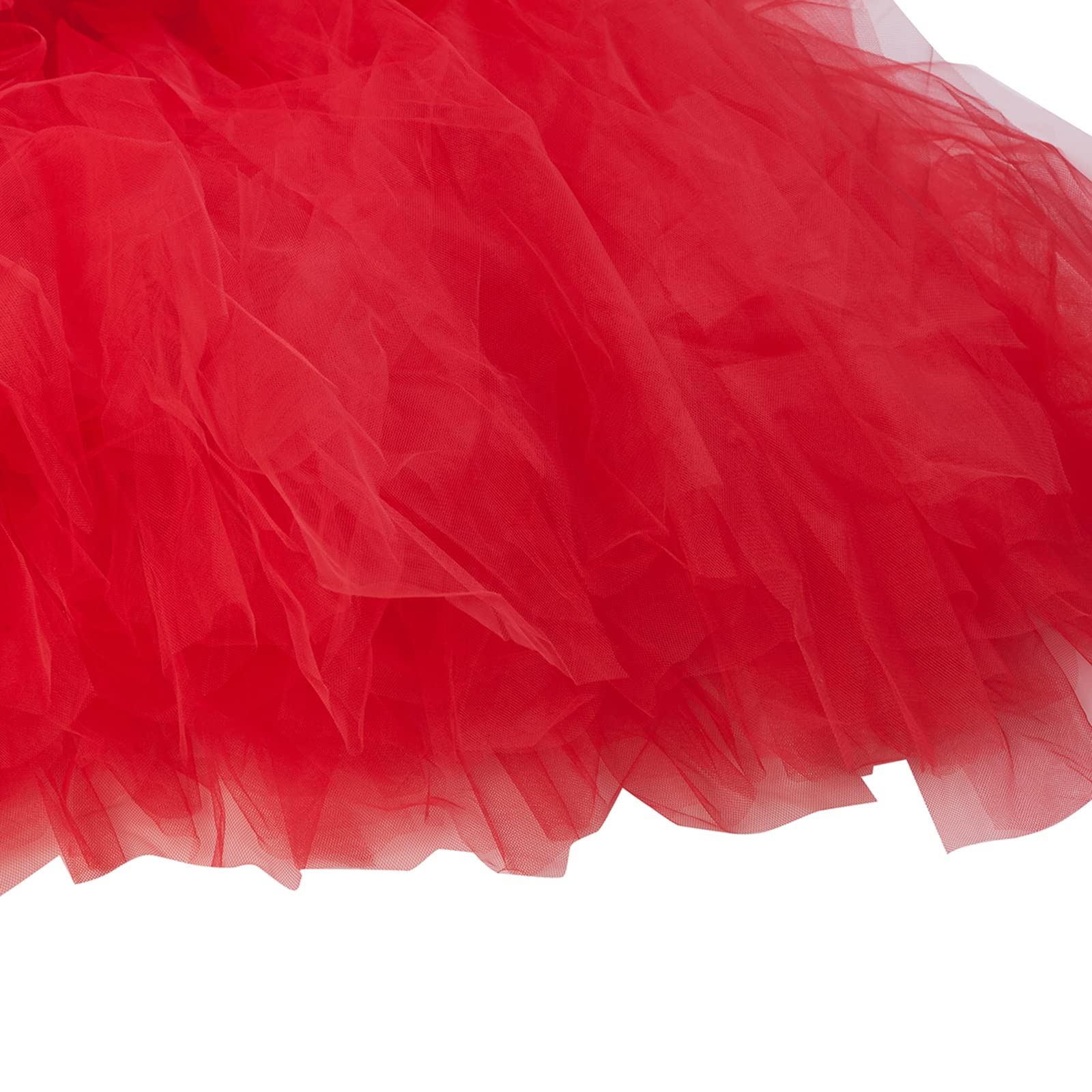 Falda larga tutú de cintura alta con capas de tul maxi faldas hinchadas hasta el suelo, boda, fiesta, con cinturón Bowknot, rosso, Talla única
