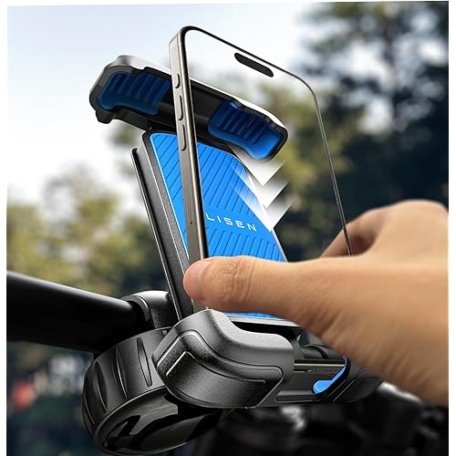 LISEN Upgrade Bike Phone Holder [Super Easy Install] Ultra Stable Motorcycle Phone Mount Bicycle Handlebar Holder Mount for Adults Kids Bike Bicycle Ebike Gear Accessories for iPhone Samsung Blue