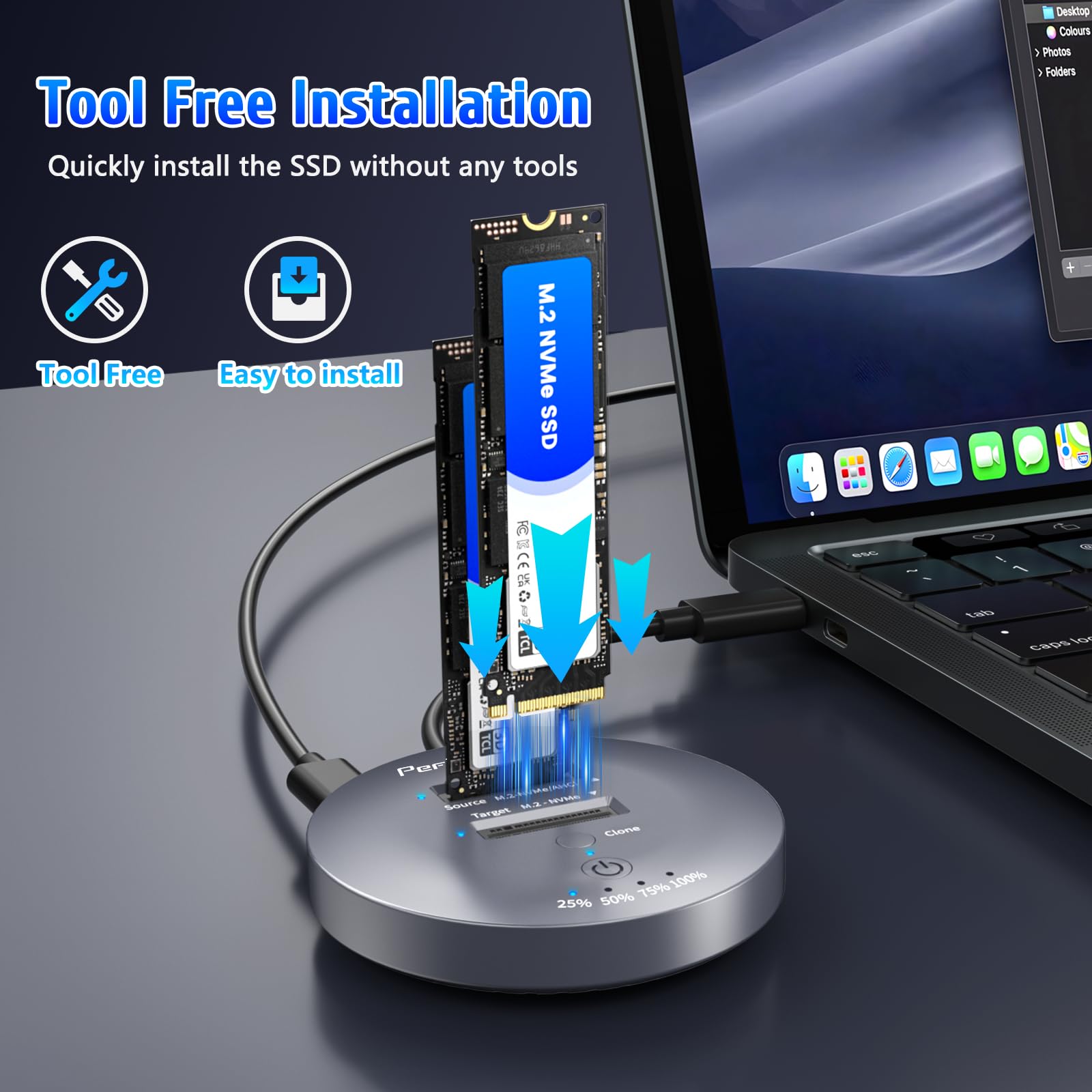 Stacja dokująca M.2 NVMe SSD Cloner 10 Gb/s Dual-Bay NVMe do USB, obsługuje klon offline, UASP, adapter obudowy SSD USB 3.2 Gen 2, stacja dokująca M.2 do SSD rozmiar 2230