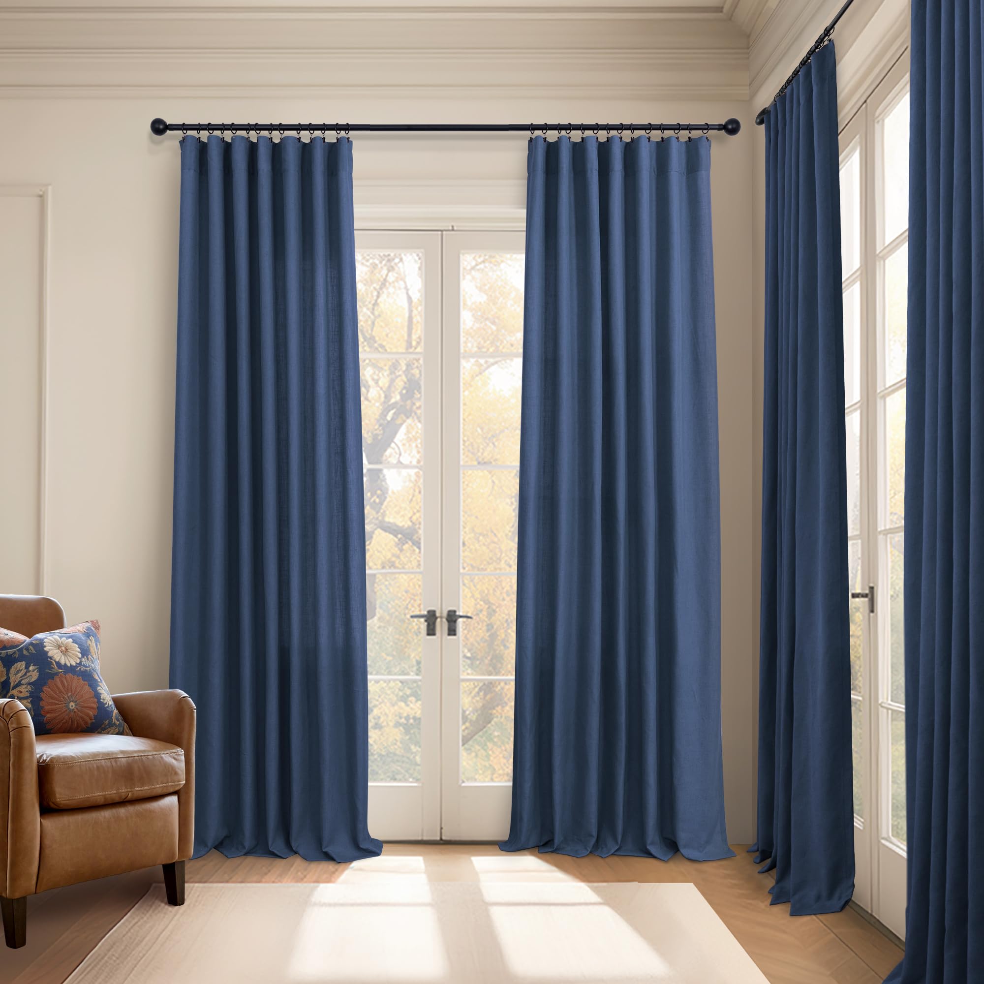 Lot de 2 rideaux bleu marine de 213,4 cm de long pour chambre à coucher, rideaux semi-transparents filtrant la lumière, bleu foncé pour salon, chambre à coucher, décoration rustique bohème, 132 x 213
