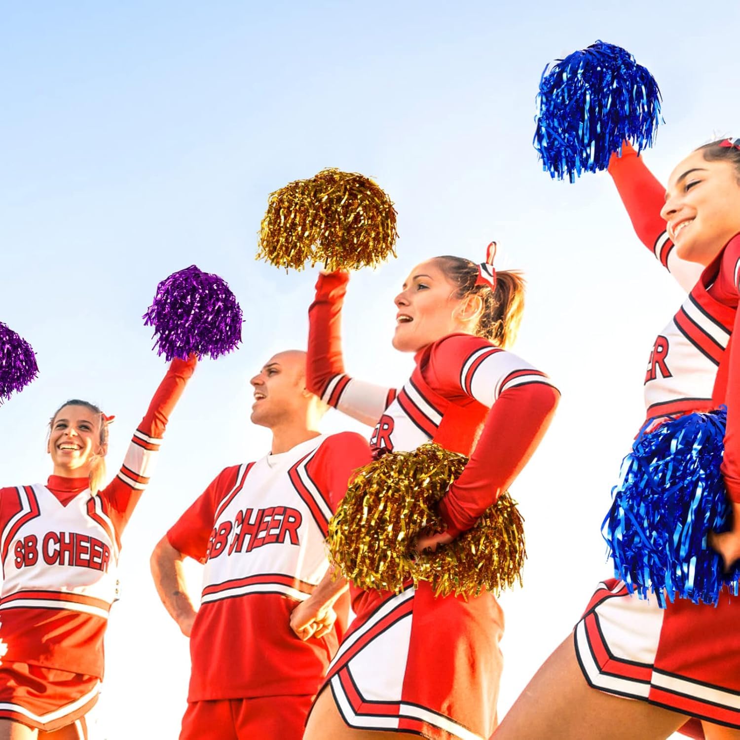 Wxinsheng Pompones para Animadoras,8PCS Cheer Leader Poms Animadora Poms Pompones de Plástico para Reuniones Deportivas,Competiciones Deportivas,Celebraciones Navideñas(4 Colores) — view 2
