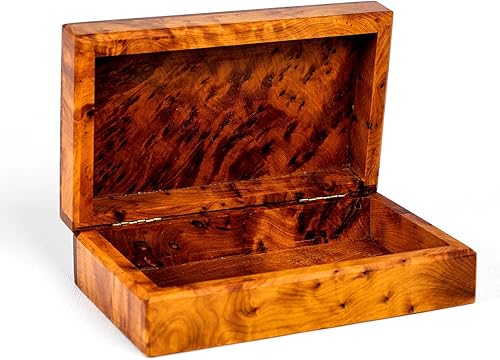 Miniatura 10 de Caja de arte decorativa de madera tallada a mano multiusos para guardar joyas (caja de madera grande, antigua) (XL con cerradura)