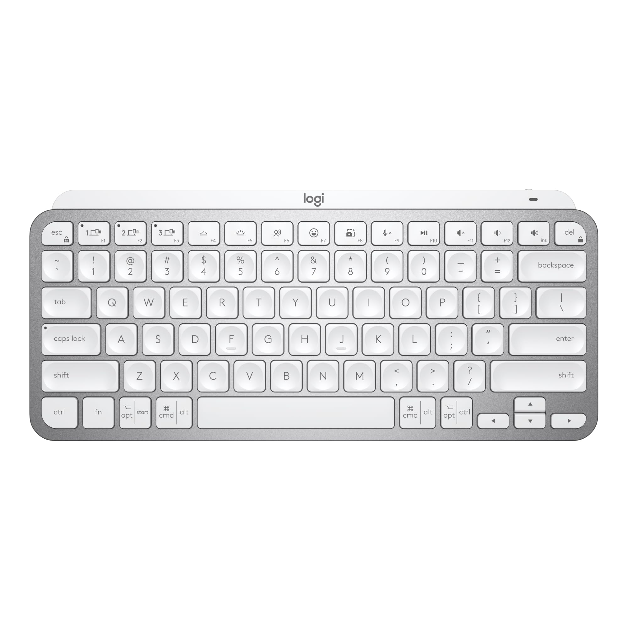 Logitech MX Keys Mini Minimalist Wireless Illuminated Keyboard, Compact, Bluetooth, Backlit, USB-C, Compatible with Apple macOS, iOS, Windows, Linux, Android, Metal Build, US Intl Layout - Pale Grey
