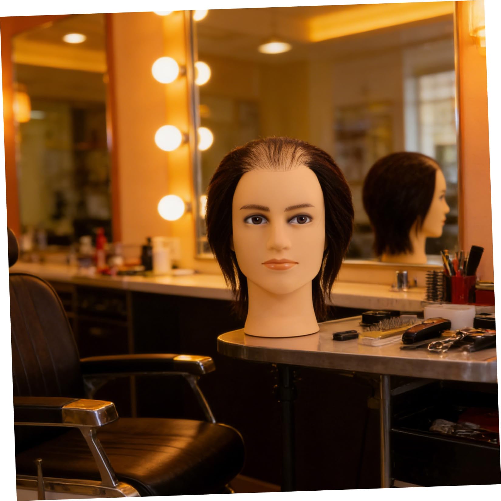 Frisierkopf aus Pvc Schwarz Multifunktionales Übungskopf Modell mit Widerstandsfähigen Strähnen für Anfänger Friseure Friseurschulen und Friseursalon