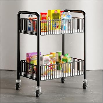 Kitchen Wagon Crevice Storage Cart Slim with Wheels Storage Rack Easy Assembly Kitchen Storage Mobile Metal Slim Storage Cart Folding Rolling Cart 2 Tier Mobile Serving Cart with Wheels Modern Kitchen