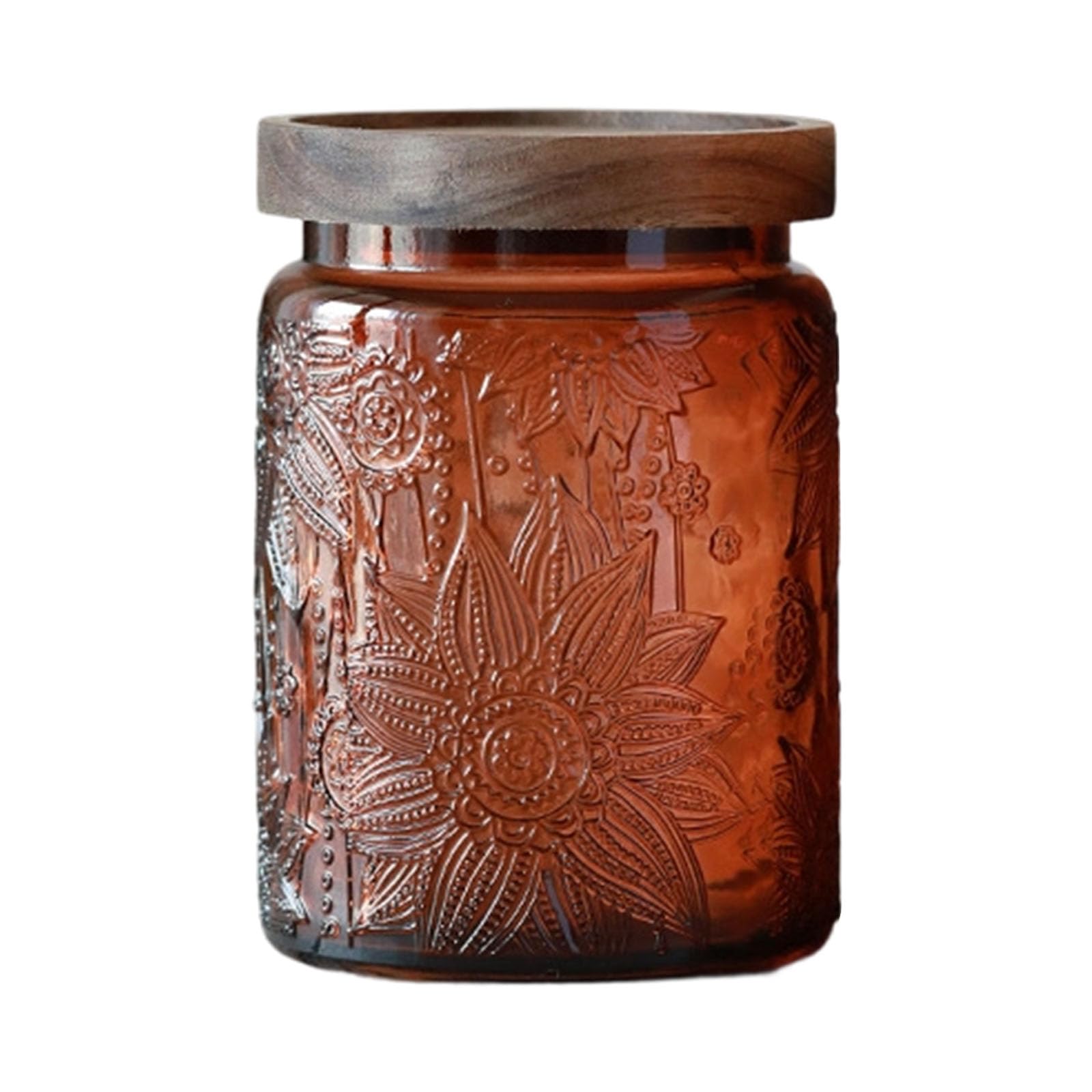 Tsophreniq Glass Jar for Food Storage Candies Embossed Sealed Airtights Wooden Lid Food Preservation Jar