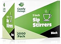 Vista 5 de Comfy Package [2000 unidades] Agitadores de café de 5 pulgadas, pajitas de cóctel, palitos desechables de plástico, color negro