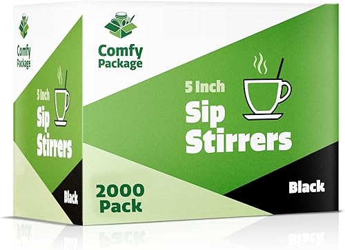 Miniatura 5 de Comfy Package [2000 unidades] Agitadores de café de 5 pulgadas, pajitas de cóctel, palitos desechables de plástico, color negro