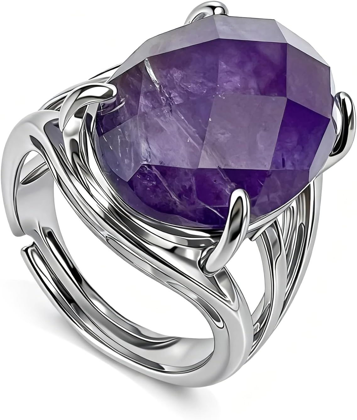 Amethyst Rings, Natural Oval Shape Gemstone Birthstone Rings Spiritual Jewelry, Healing Reiki Purple Crystal Rings for Women