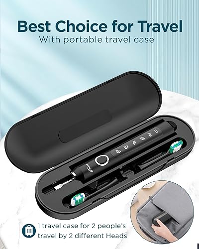 Miniatura 28 de Rtauys - Cepillo de dientes eléctrico y sónico M5 para adultos, recargable, con 8 cabezales de cepillo y estuche de viaje, con soporte, 3 horas