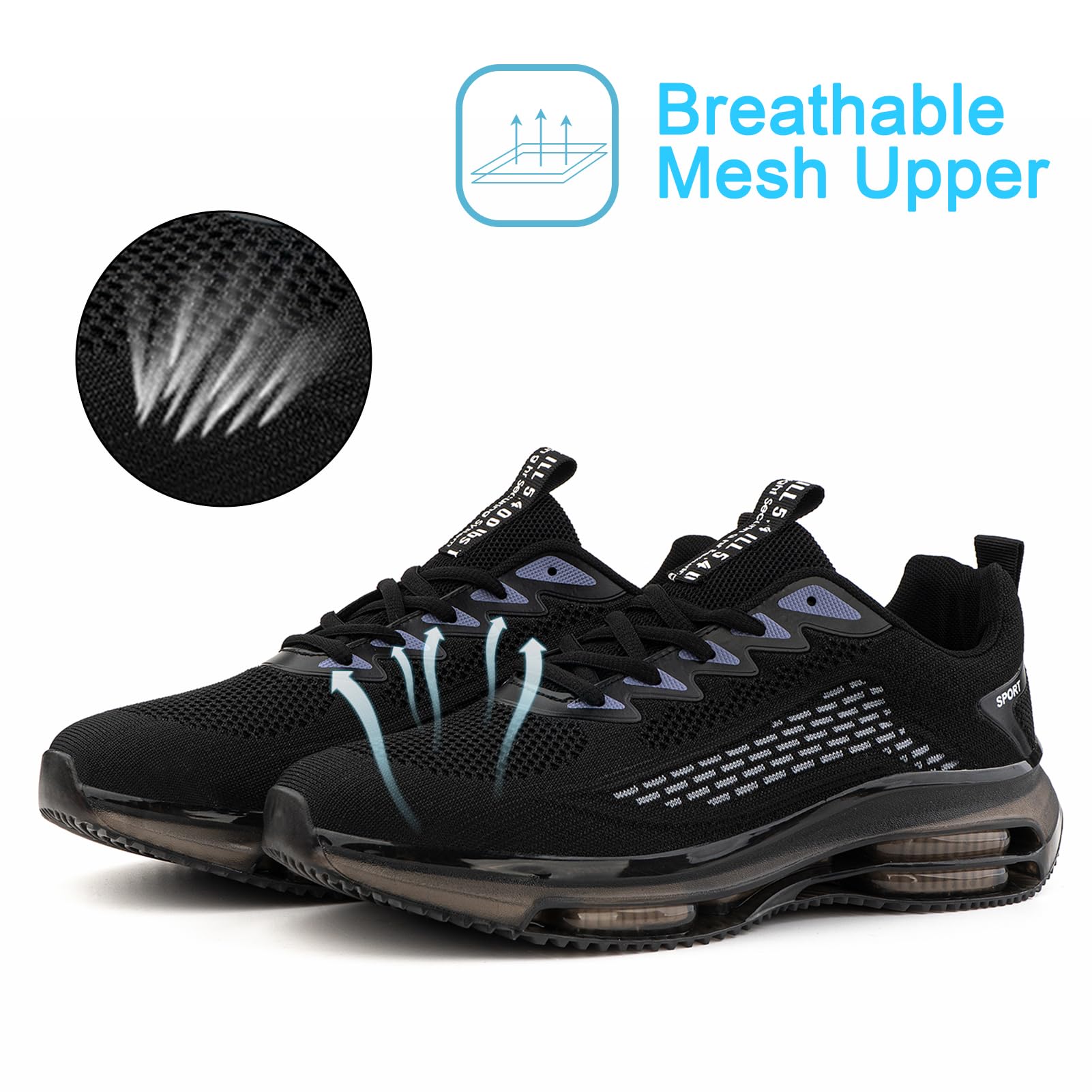 Scarpe Running Uomo Scarpe Sportive Corsa Ginnastica Palestra Sneakers Cuscino d'Aria Traspirante Mesh Antiscivolo Nero Blu Nero e Rosso 39-48